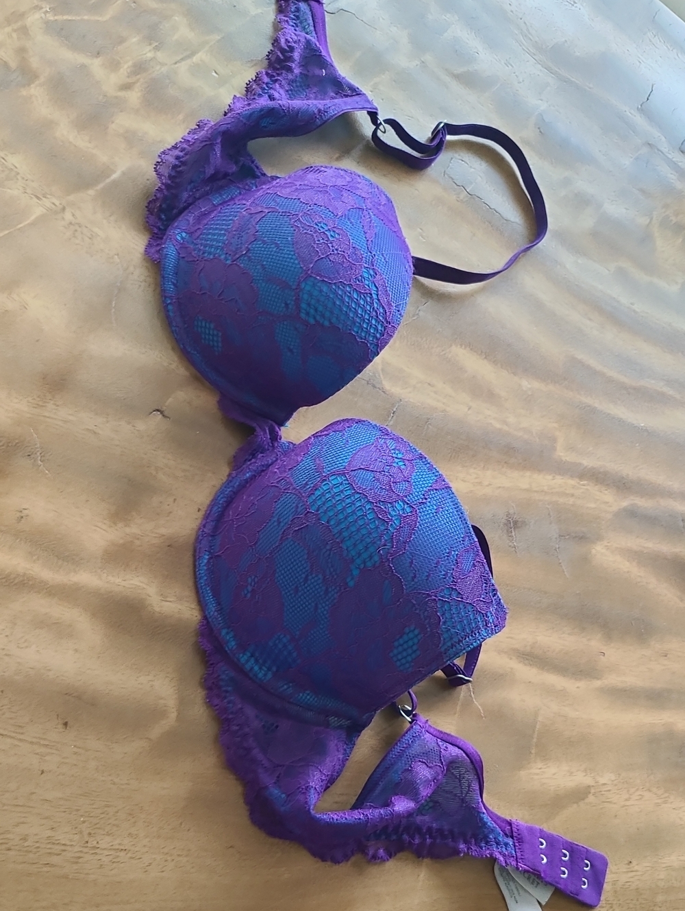 Victoria's Secret Purple Lace Push-Up Bra with Teal Underlay 36B